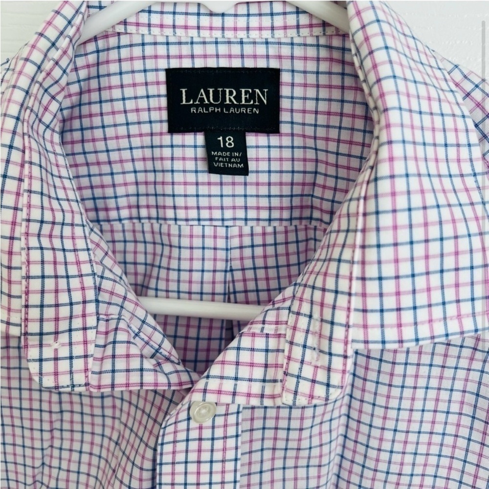 Ralph Lauren Boys Button Up Oxford Shirt White Plaid Crest Logo size 18 Youth - Picture 4 of 6